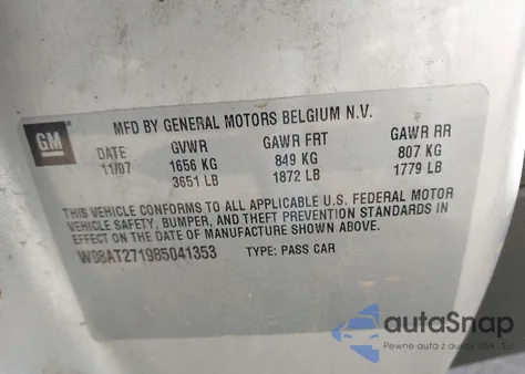 2008 Saturn Astra Xr z USA, uszkodzony, nr VIN W08AT271985041353